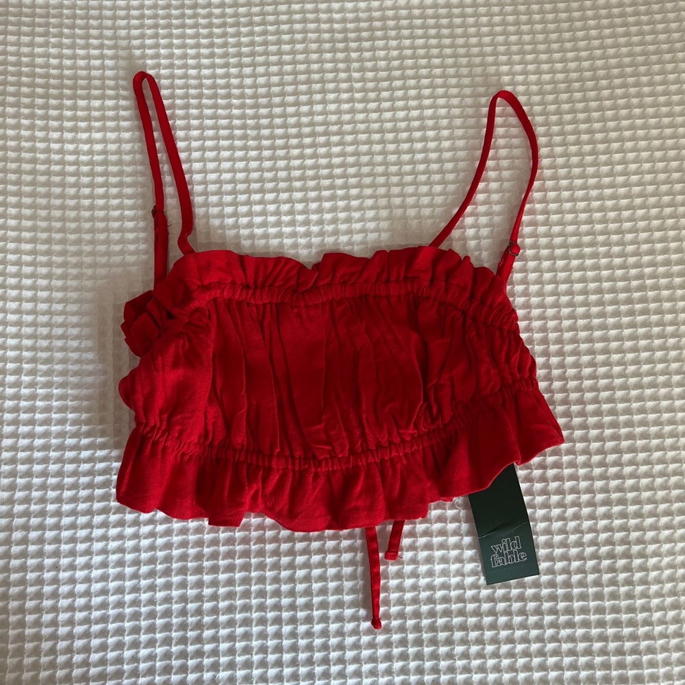 Wild Fable Ruched Ruffle Crop Top in Red